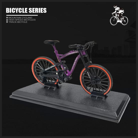 Alloy Bicycle Model with Base Helmet Rotary Pedal Wheels Realistic Educational Mountain Road Bicycle Toy Mini Finger Cycling Bike Desktop Decoration