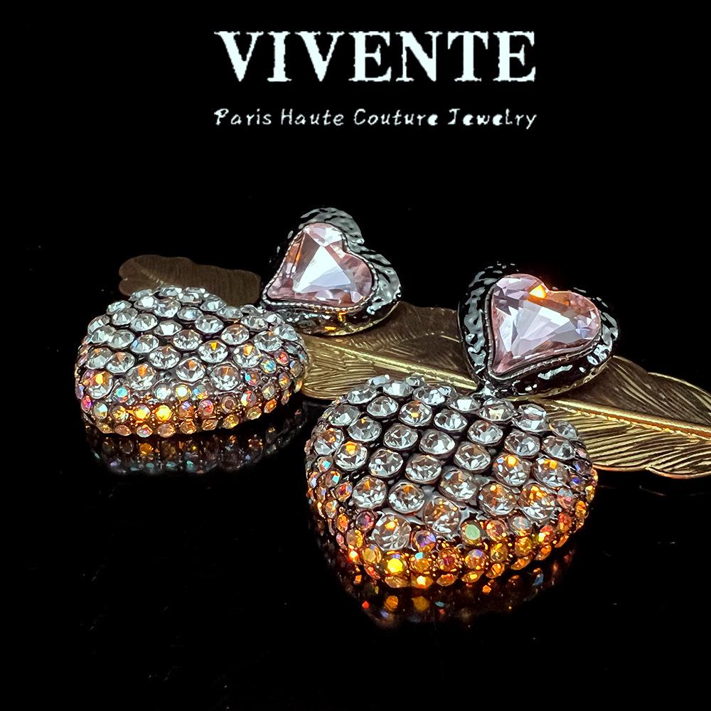 Exquisite Pink Diamond Heart Earrings - Elegant Gold-Plated Luxury Design