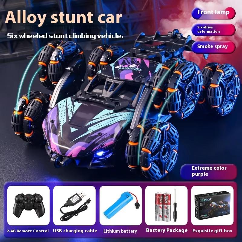 Cool spray stunt drift car Children adult remote control racing six wheel remote control car Purple-X13