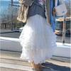 Women's Autumn/Winter Lace-Trimmed Tiered Fuzzy Midi Skirt - Loose A-Line Sweet Long Skirt with Cake-Layer Design