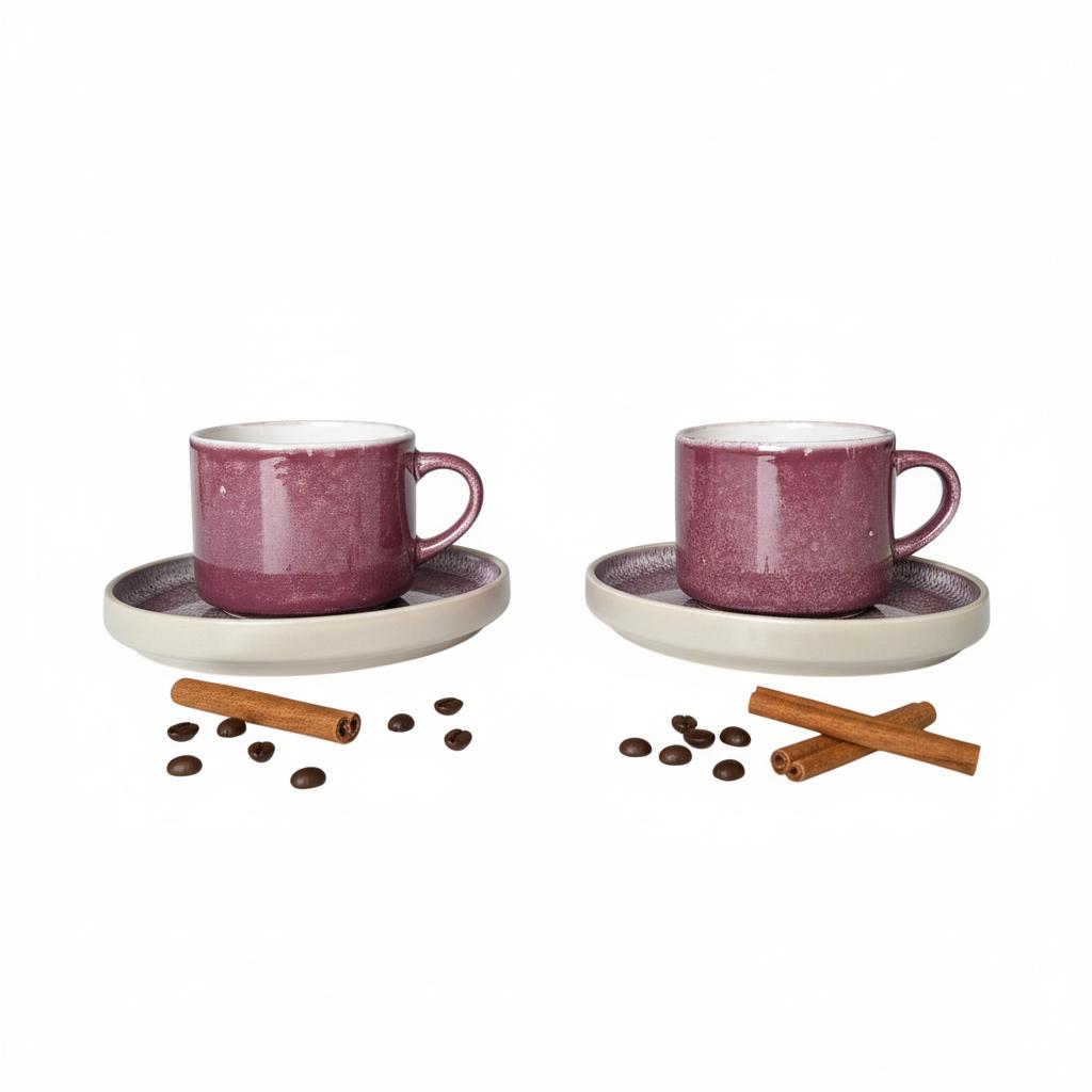 COFFEE CUPS WITH SAUCERS SET FOR COFFEE AND TEA 200 ml PLUM Ø 8.5 cm