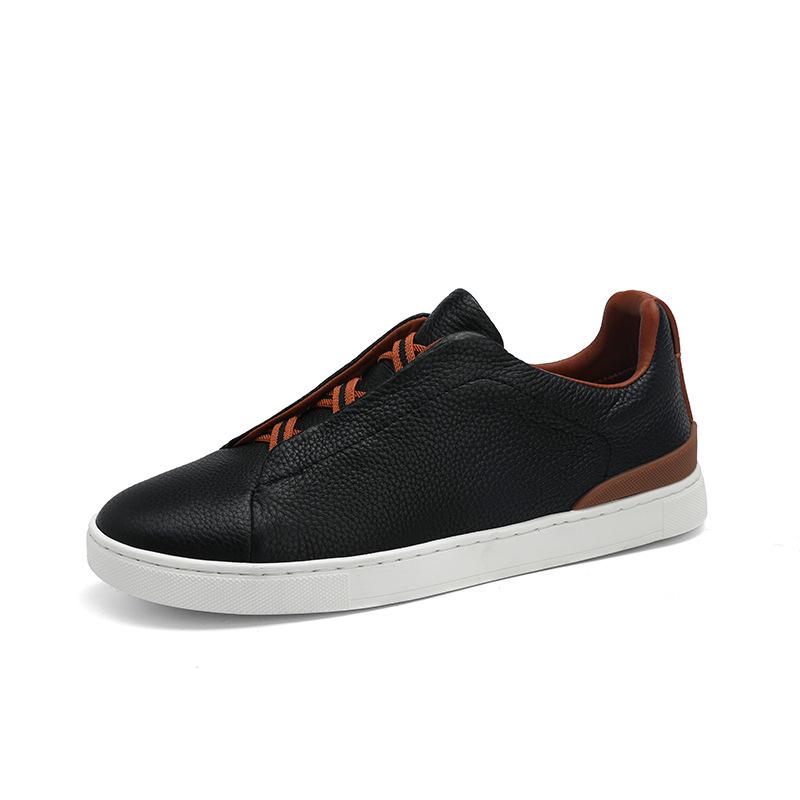 European Fashion Genuine Leather Slip-On Sneakers: High-End White Casual Shoes