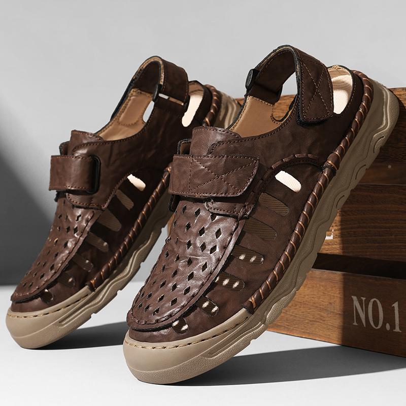 Fashion Men's Sandals Leather Male Hollow Out Walking Shoes Men Outdoor Driving Shoes Fashion Sneakers Non-Slip Casual Breathable Shoes