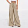 Women's Casual Pleated Wide Leg Pants with Pockets Elastic Waist Drawstring Loose Fit Trousers for Daily Wear