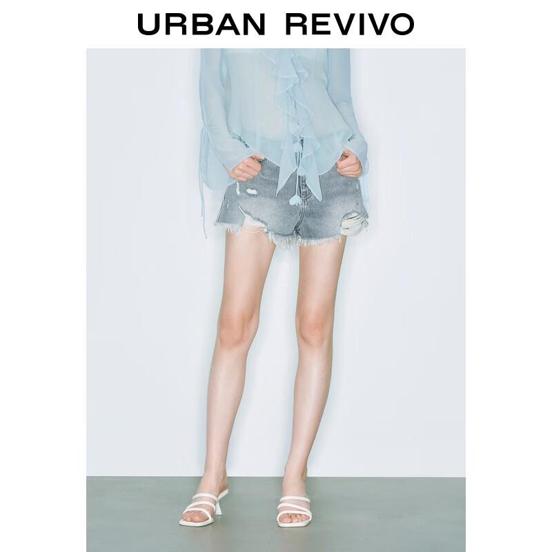

UR 2025 Women s Ripped Fringed Denim Shorts 27