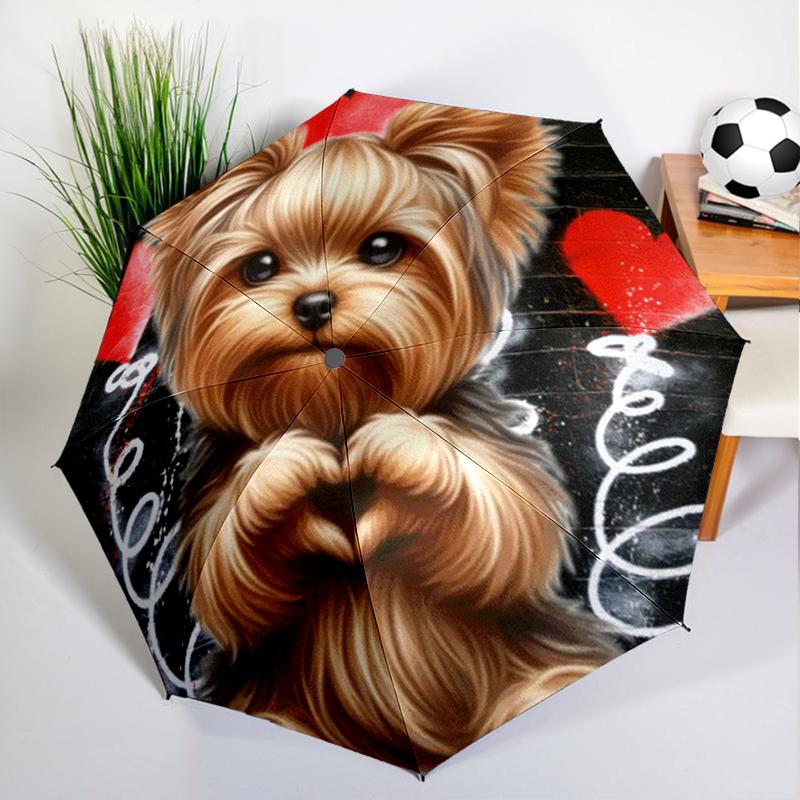Cute Cartoon Yorkie Umbrella Automatic Open/close, Sturdy Iron Frame & 8-Rib Struct, Umbrella for Women & Men, Christmas Gifts