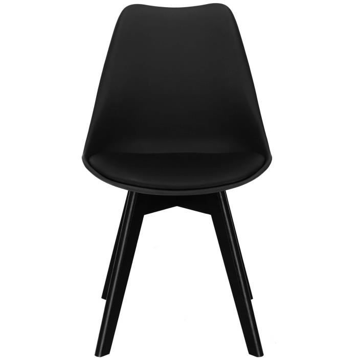 Chaise de cuisine rétro rembourrée - SPRINGOS - Noir - Pieds en bois massif - Capacité 125 kg