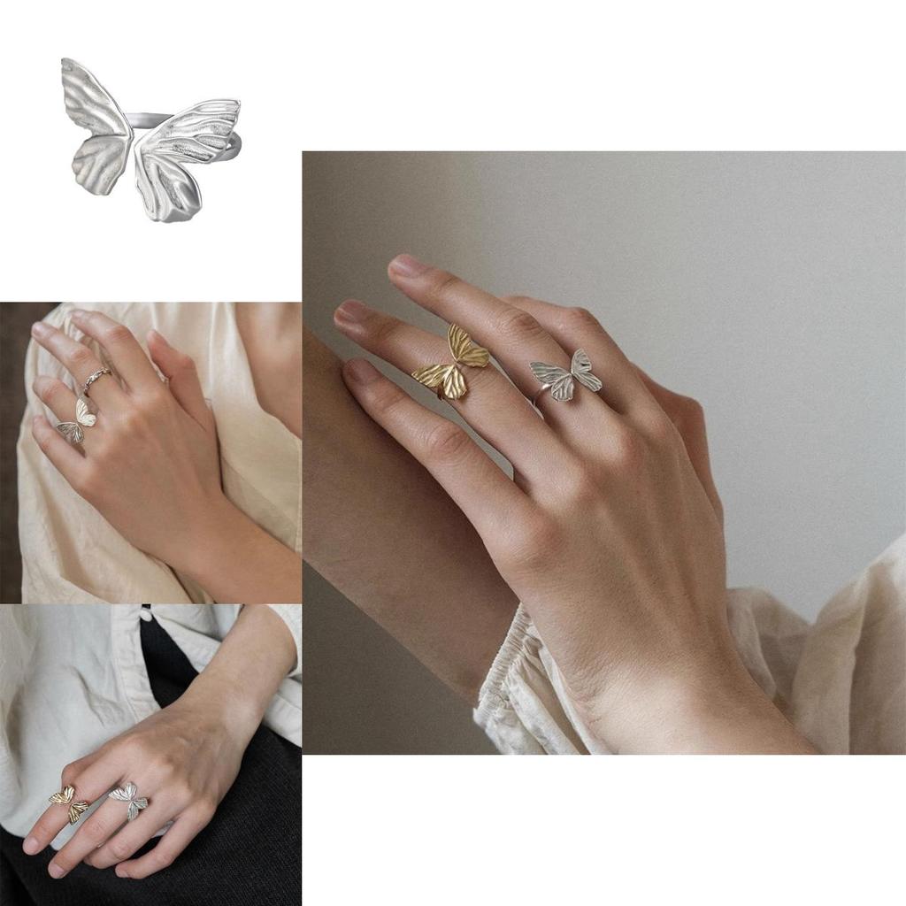 Trendy Geometric Butterfly Ring For Women Chic Adjustable Copper Fashion Jewelry