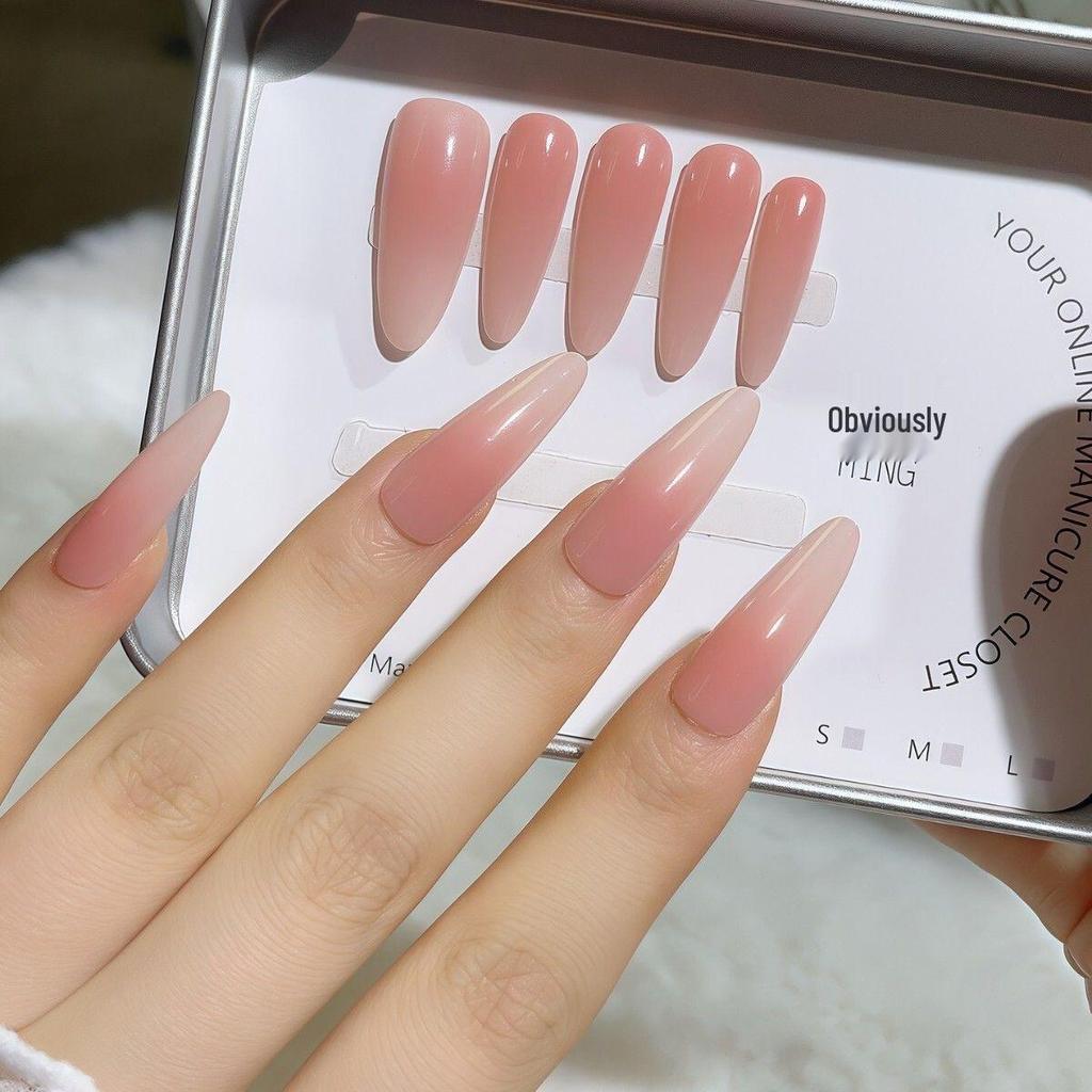 Clear Pale Pink to Moon White Gradient Press-On Nails - Enhances Skin Fairness