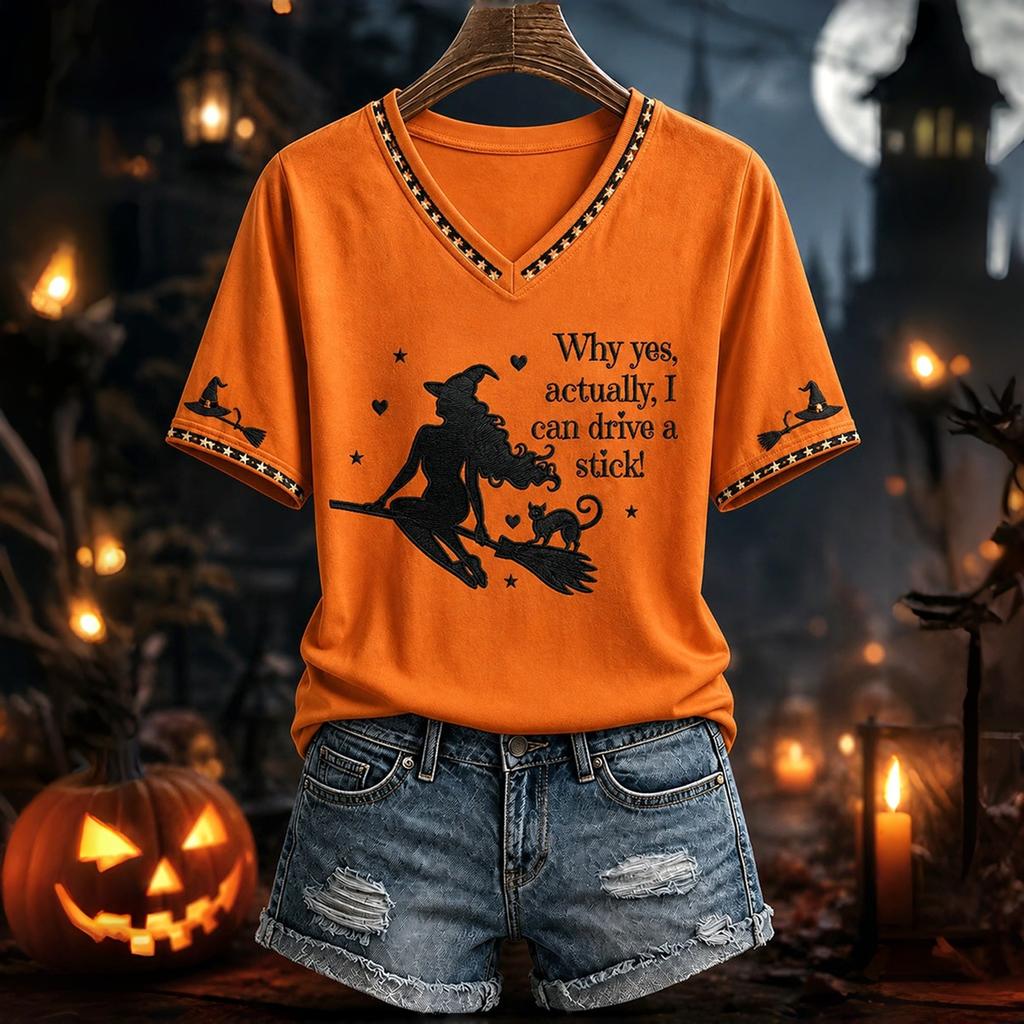 Women's Casual Halloween Print Short Sleeve T-Shirt