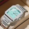 Luxury Men's Quartz Watch Square Case Day Date Display Stainless Steel Wristwatch