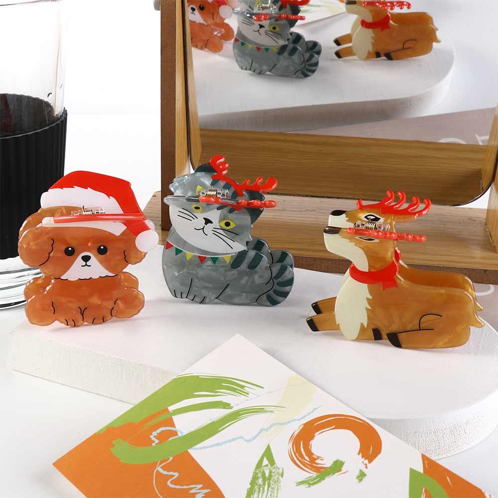 Weihnachtsmütze Haarspange Tier Hund Haar-Kralle Cartoon Weihnachten Elch Haifisch-Klammer Katze Haarspange Damen