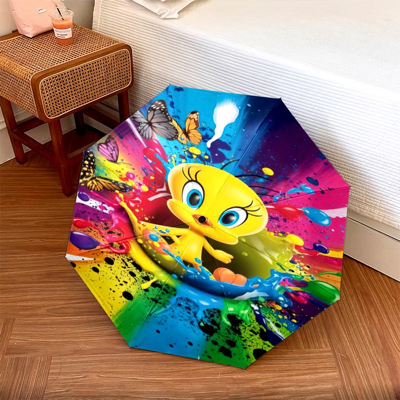

1pc Looney Tunes pattern Umbrella Portable Folding Umbrella Iron Frame Hole Bone Structure Outdoor Home Umbrella разноцветный