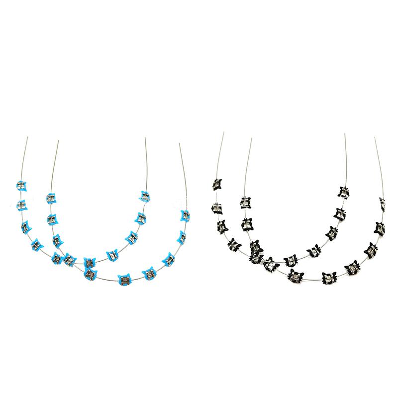 2Pcs Cartoon Cat Dental Metal Braces Archwire Without Hooks Metal Bracket And Ligature Ties Colorful Temporary Tooth Decoration