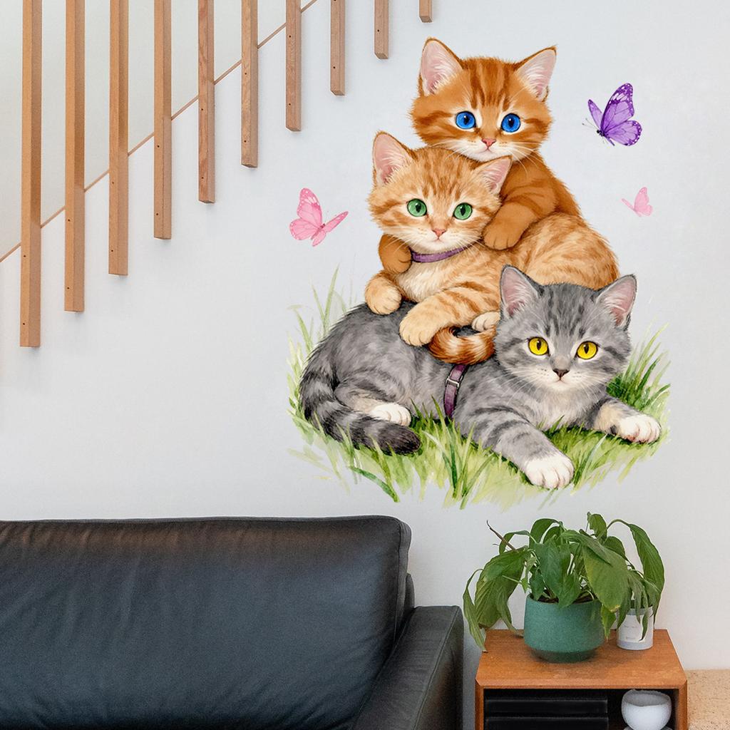 Cute Stacking Kittens Wall Sticker for Kids Room Nursery Bedroom Living Room Self-Adhesive Removable Home Decor