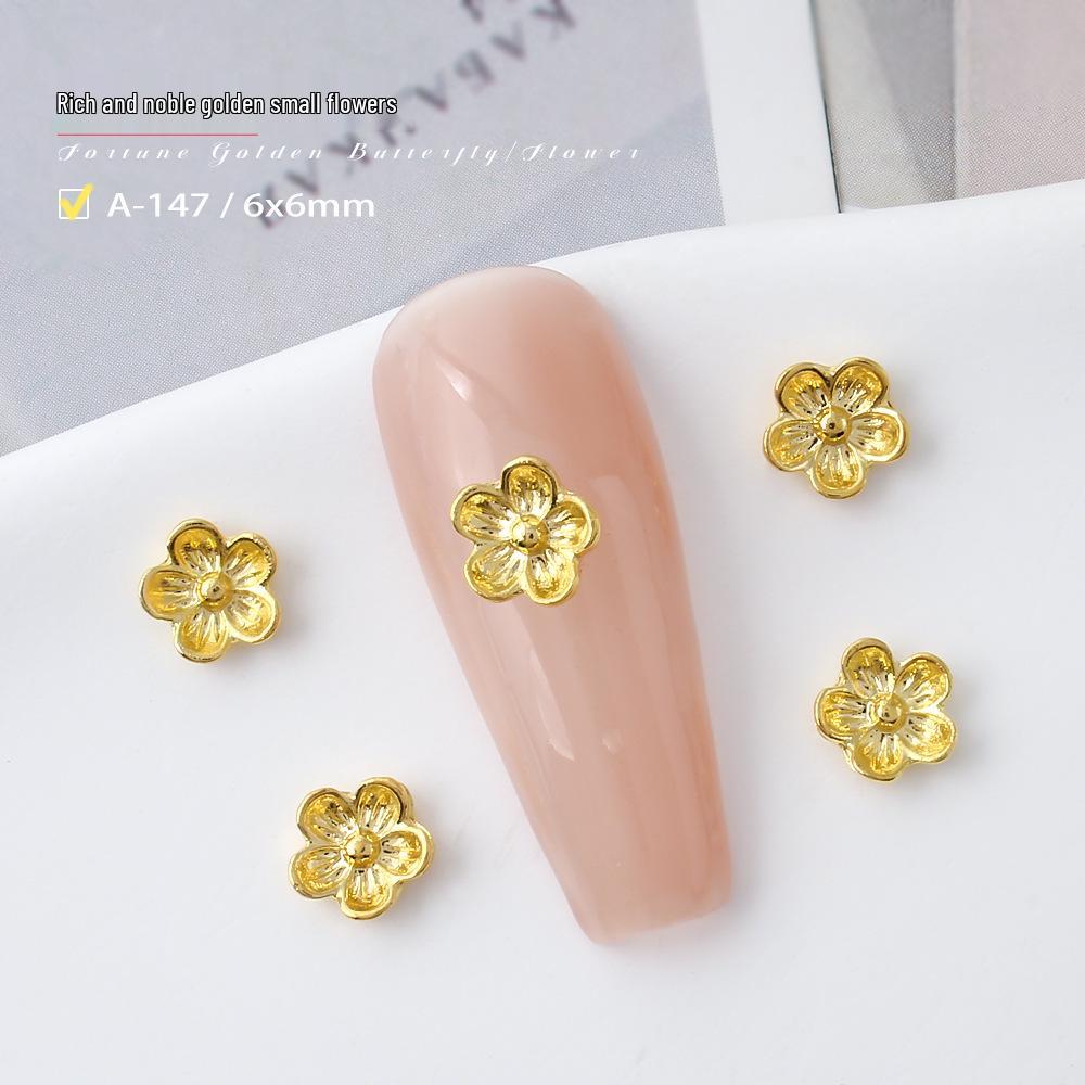 Gold Butterfly Flower 3D Nail Art Decorations - Simple Press-On Alloy Accessories.