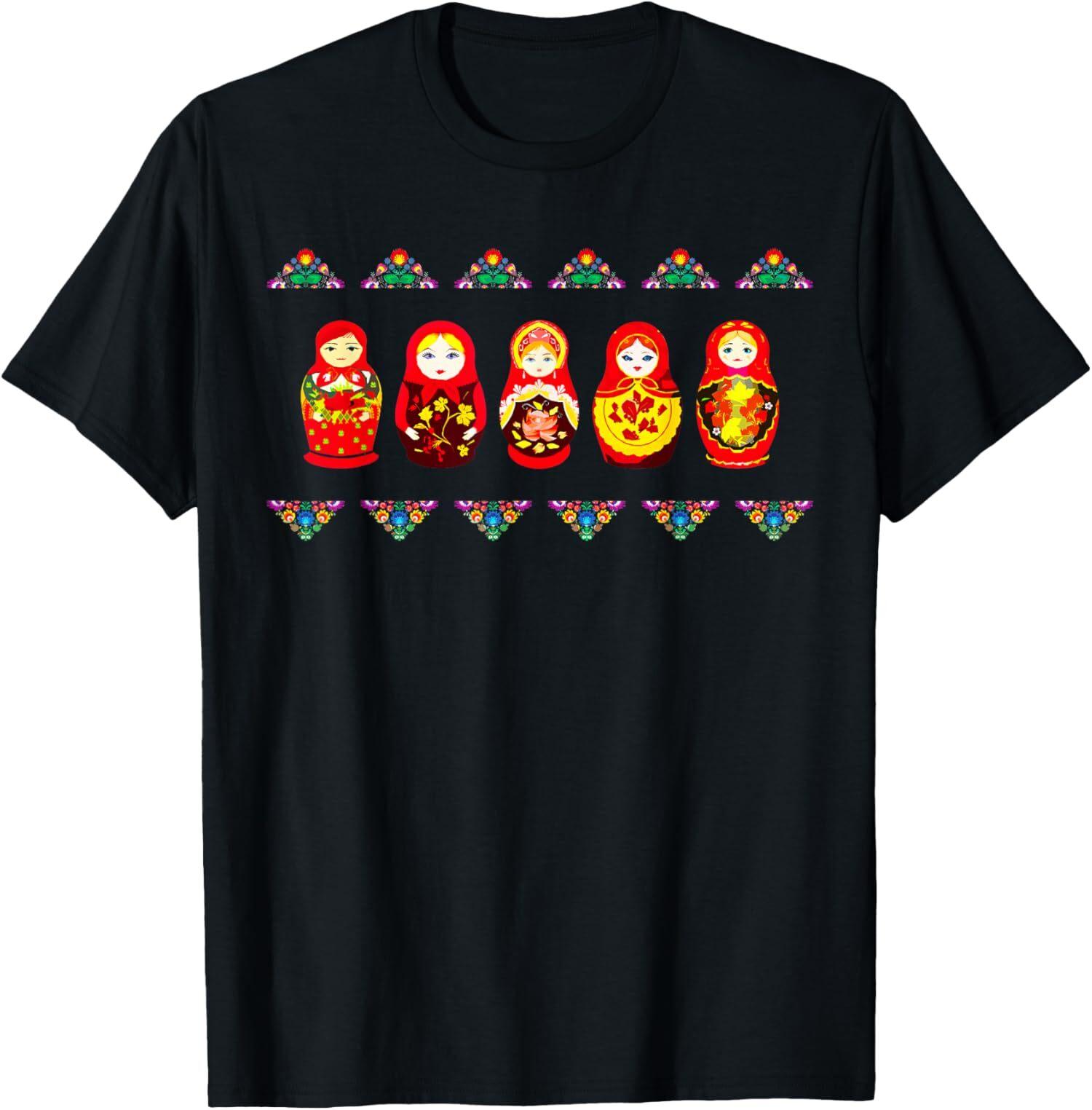 Russian Matryoshka Babushka Flowers Nesting Dolls T-Shirt S