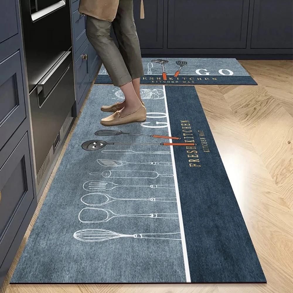 1/2pcs Kitchen Floor Mat, Anti-Slip And Absorbent Foot Mat, Long Strip Carpet, Modern Style Home Decoration Carpet