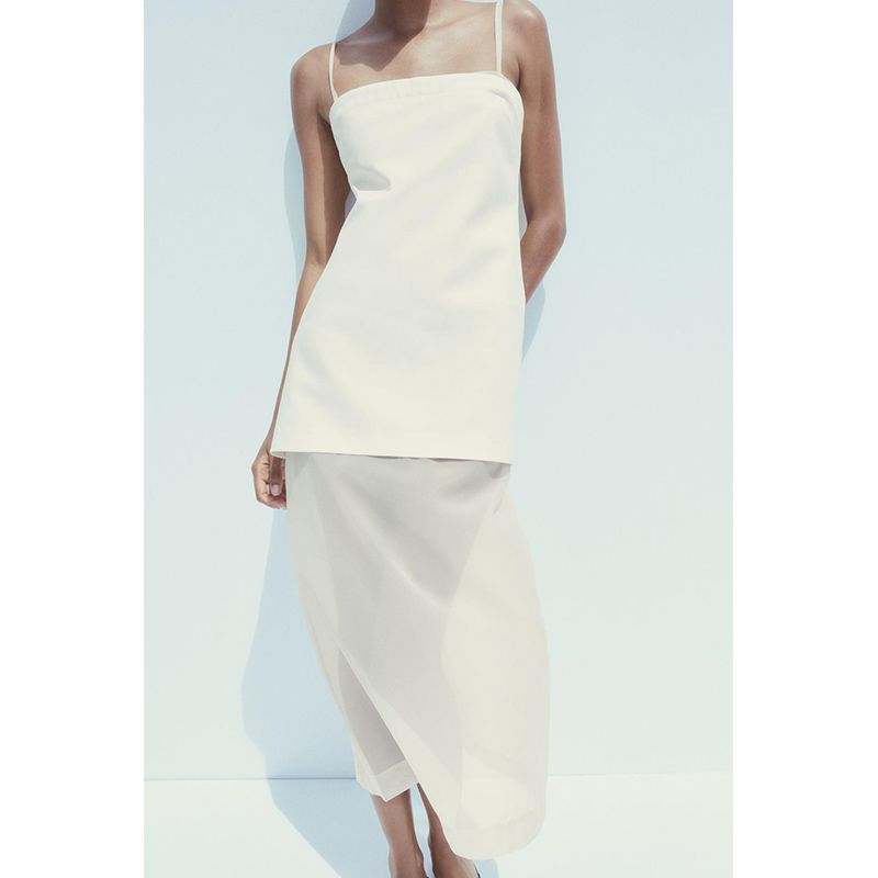 Summer New Product Women's Clothes Minimalist Straight Collar Sleeveless Transparent Organza Patchwork Midi Skirt Dress 4661394