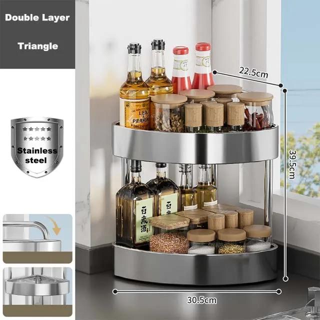 Кухонные полки Нержавеющая сталь Угловой органайзер для хранения на кухонной столешнице Многоуровневая треугольная полка для хранения специй 5870₽