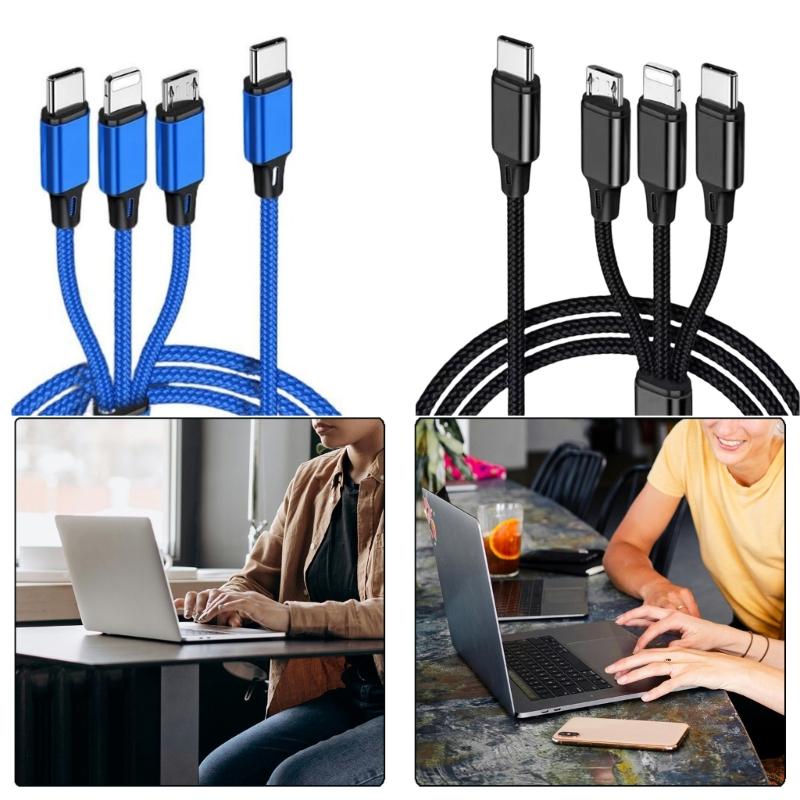 3 Port Braided USB C Charging Cable 4ft Fast Speed USB Cord Compatibles Remote Headphones Multiple Devices