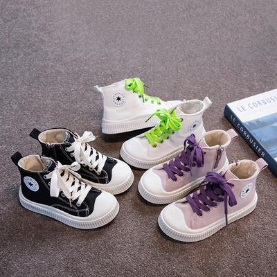 Baskets montantes pour filles élégantes pour toutes les saisons, chaussures décontractées en toile pour garçons à semelle souple unie