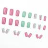 24 Pieces Simple Corrugated Small Fresh Pink Green Mandarin Duck Dopamine Nail Art Tablets Cute Niche Temperament Wearing Nail