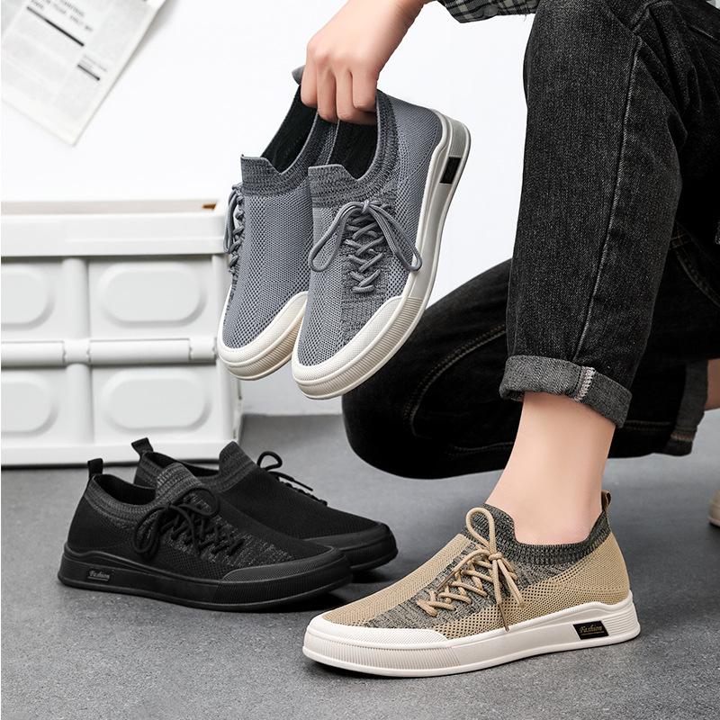 Men's shoes new casual shoes flying woven breathable single shoes shallow mouth soft sole shoes men's lightweight board shoes comfortable shoes men's