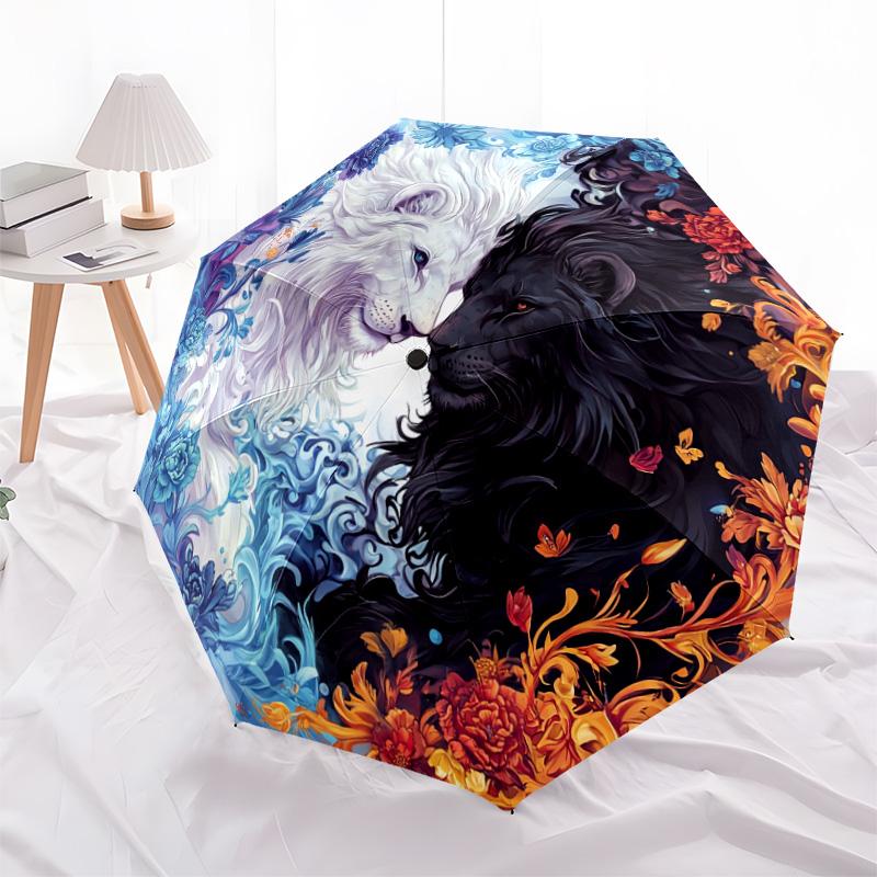 1 PC Automatic Folding Umbrella - Yin Yang Lions Pattern, Portable & Foldable Design with 8 Ribs, Christmas Birthday Gifts
