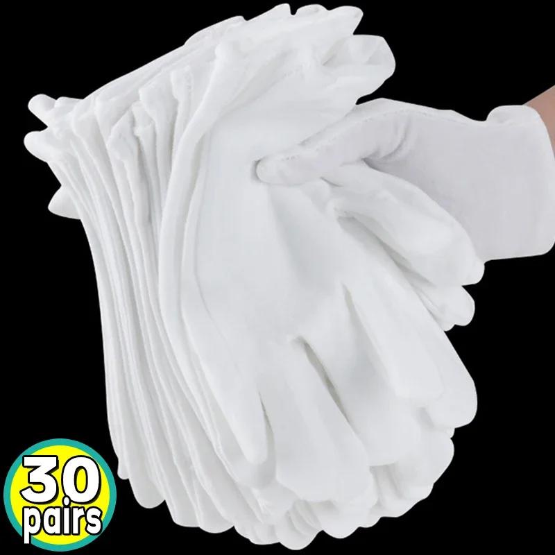 100 szt. Białe bawełniane rękawice robocze na suche dłonie do obsługi folii, rękawice SPA, ceremonialne rękawice o wysokiej rozciągliwości, domowe narzędzia do czyszczenia