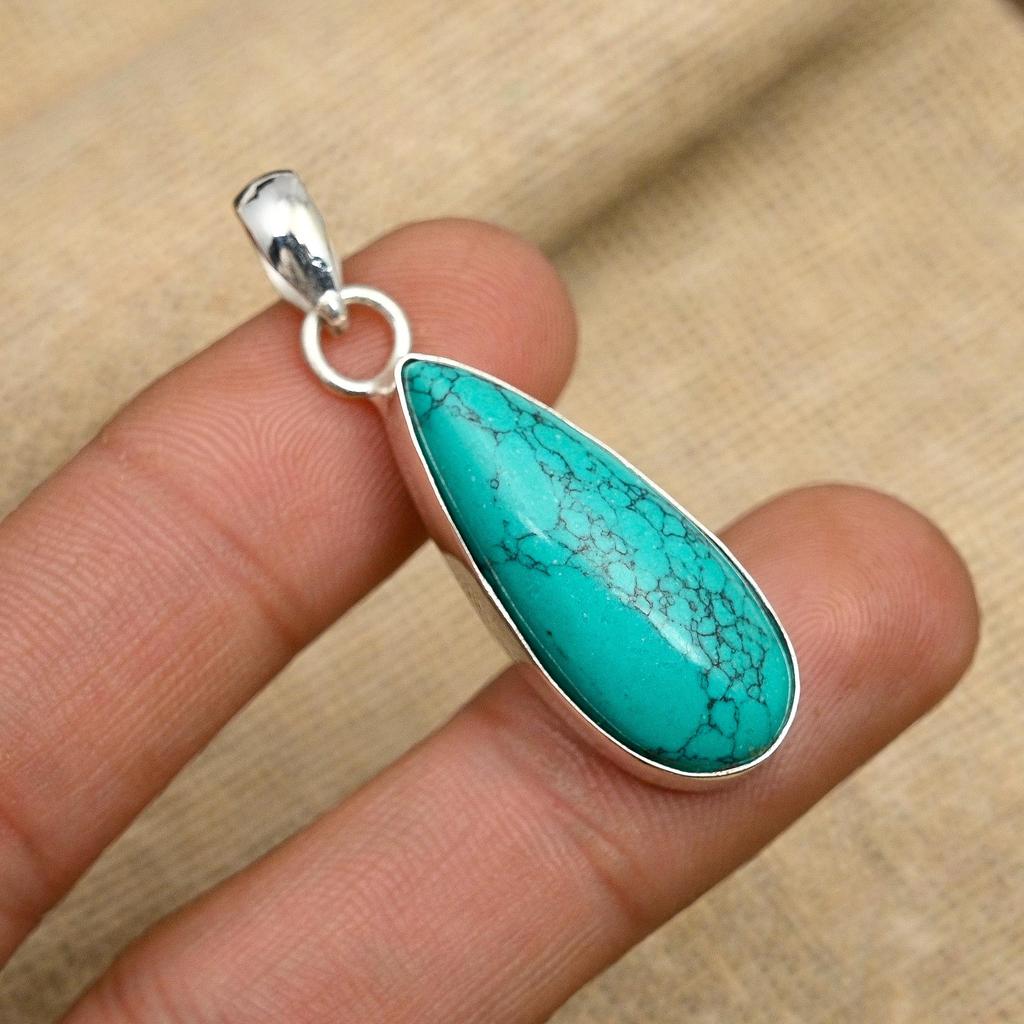 Santa Rosa Türkis Edelstein 925 Sterling Silber handgefertigter Schmuckanhänger