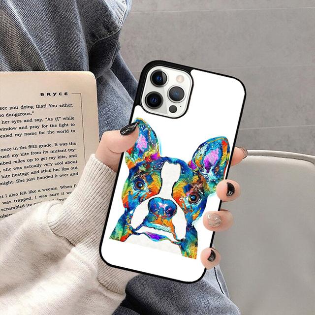 Süße französische Bulldogge Boston Terrier Handyhülle für iPhone 13 11 12 Pro Max Mini XS XR X 8 Plus 7 SE 2020 6S 5S Coque Shell