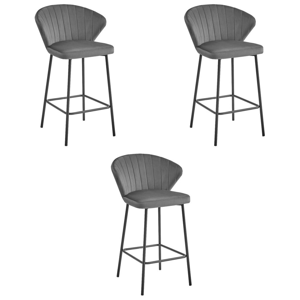 Gatta Stool - Dark Gray Velvet / Black Legs X 3