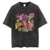 Anime Demon Slayer Nezuko Zenitsu Tanjirou Inosuke Print T-shirt Men Manga Cotton Tshirts Retro Washed T Shirt Harajuku Male Top