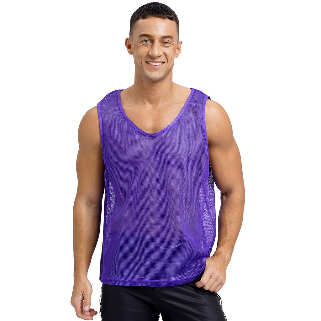 Gilet d'entraînement en maille ajourée pour homme Sport d'équipe Col rond Sans manches Débardeur Musculation Clubwear Tenue de plage
