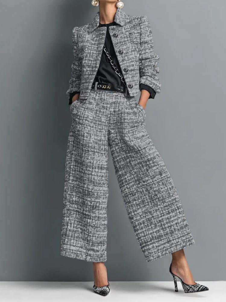 Elegant High Waist Pocket Pants Suits Temperament Lapel Long Sleeve Blazer&Pants Set Fashion Women Casual Commute Two Piece Sets