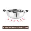 Cello Stainless Steel Induction Kadhai For Gas & Smooth Cooking | 3L Mirror Finish Deep Pan With Dual Handles