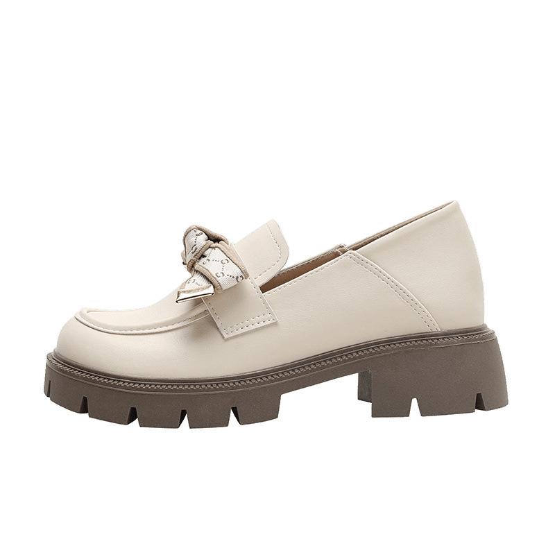 Inner Height Increase Small Leather Shoes for Women, British Summer New Platform Bow Small Size 3233 Single Shoes for Women