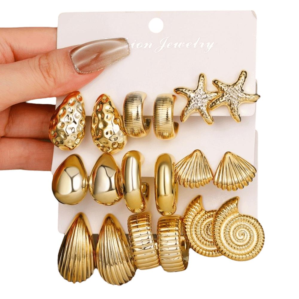 Starfish Starfish Earrings Golden Seashell Dangle Earrings Retro C-Shape Earrings Set  Summer