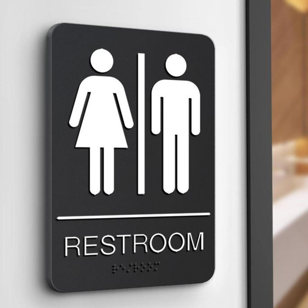 Business Restroom Signage 22.5x15cm Modern Self-Adhesive Tag ADA Braille Restroom Signage Gender Neutral Restroom Signage