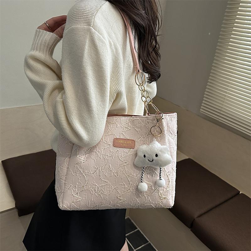 Star Embroidery Shoulder Bags for Women Large Capacity Versatile Ladies Casual Tote Bag College Style Simple Female Handbags