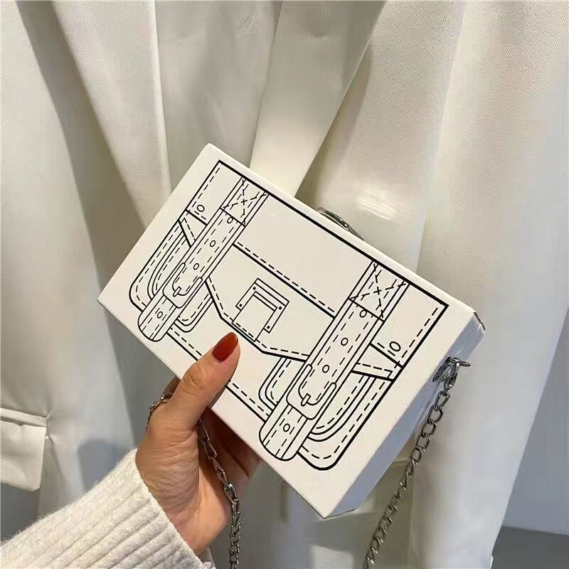 

Black and White Box Design Women Casual Purses and Handbags Fashion Clutch Bag Shoulder Chain Bag Crossbody Bag Pu Leather