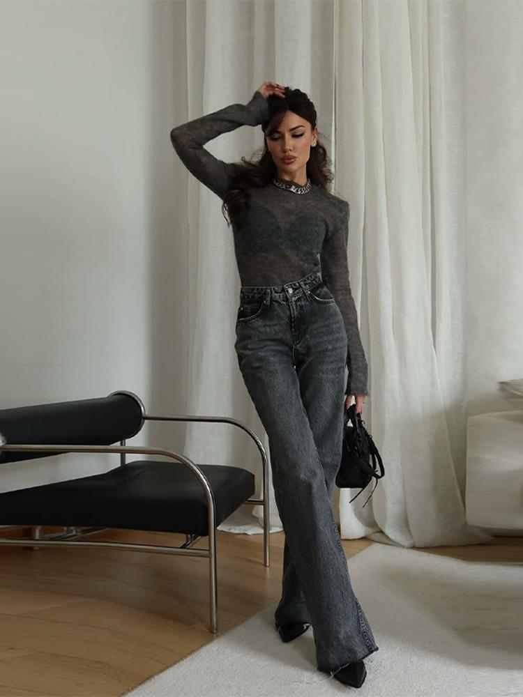 Women's Short Hollow Shoulder Pad Knitted Sweater Women's Round Neck Thin Pullover Sweater White Black Grey Sweater Pullover 2025 New Collection