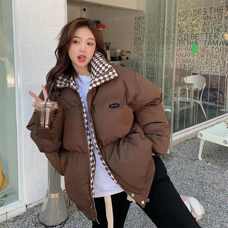 Autumn and Winter Down Cotton Loose Coat Women's Cotton Padded Jacket Women's Solid Color Thickened Warm Down Parka Large Size Coat