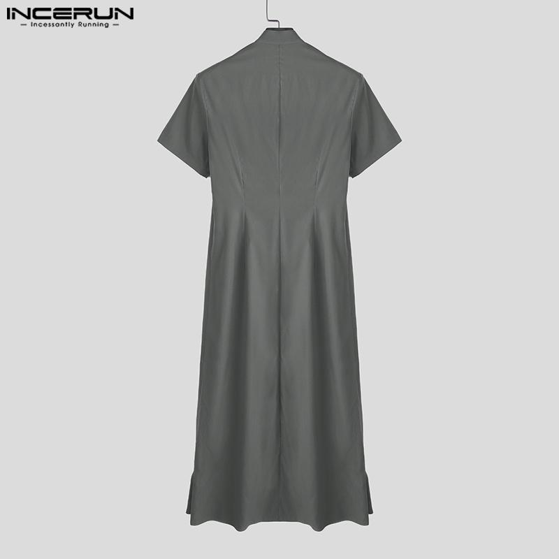 Stand Short Neck Men Incerun Sleeve Casual Split Irregular Ruffled Long Tunic Tops