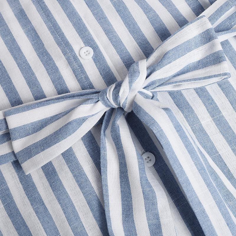 Dame Stripe Print Spring Summer 3/4 Ermer Turn-down Krage Lang skjortekjoler