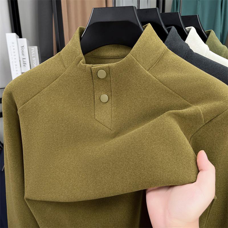 Men's Solid Color Fleece Hoodie: Autumn/Winter Long Sleeve Half-High Collar Casual Base Layer