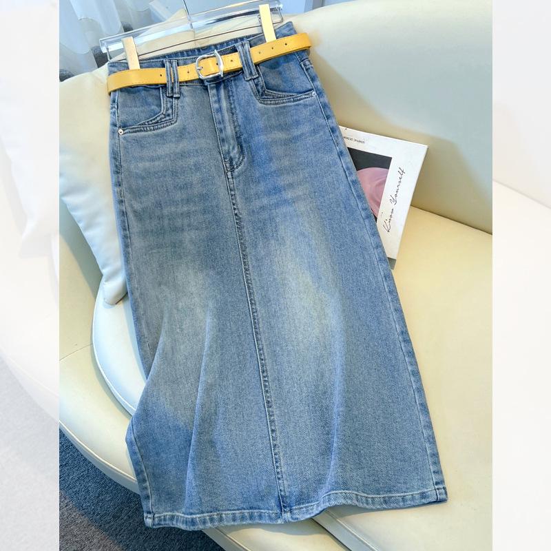 

Женская миди-юбка из светлого денима - Весна и Осень 2025 Корейский стройнящий стиль Прямая юбка-карандаш 30/2XL (Suggested for 63-68 kg)