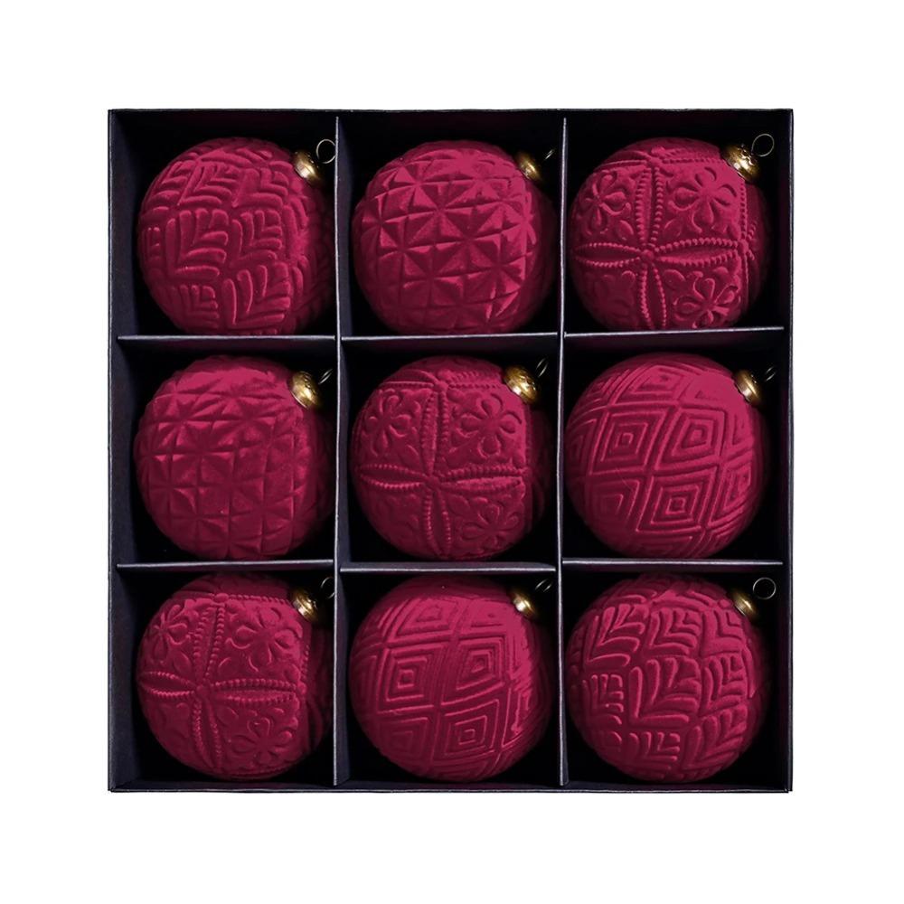 

9 шт. Винтажные Рождественские Подвесные Шары Флокированные Рождественские Сферы Украшение для Камина вино красного