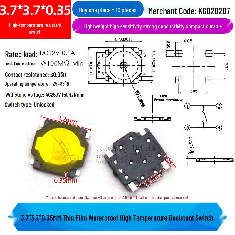 Compact Touch Micro Switch, SMD DIP 4-Pin, 6*6*5mm Miniature.